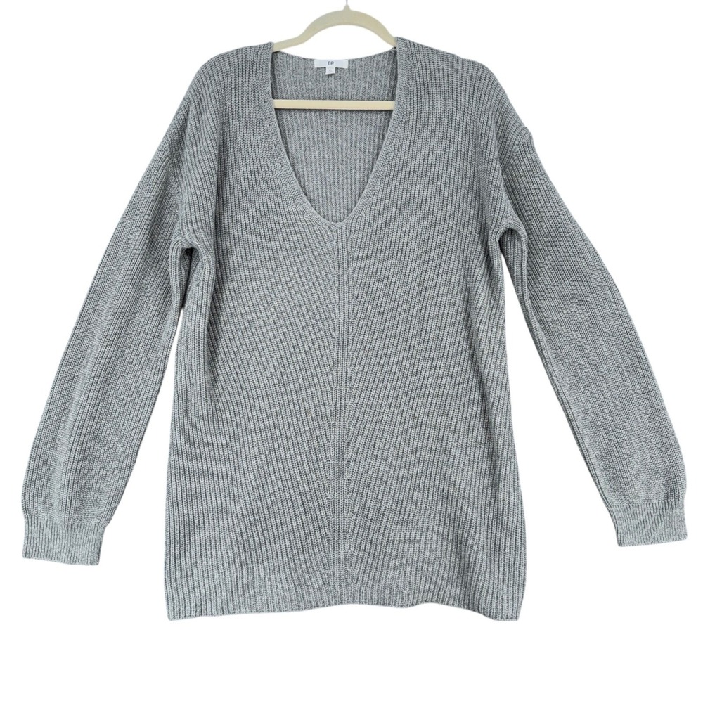 BP Long Sleeve V‎ Neck Ribbed Knit Tunic Sweater Womens XL Gray